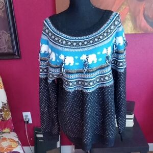 Holiday Time Black and Blue Sweater with Polar Bear Design